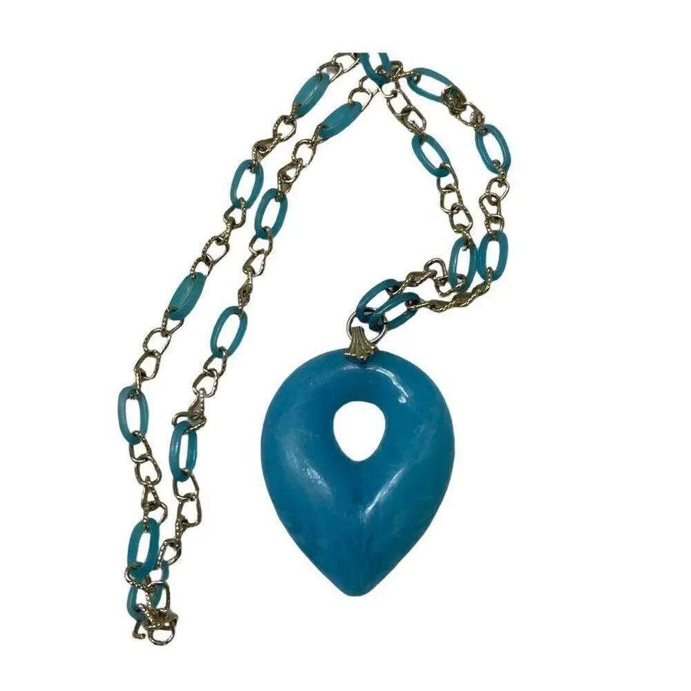 Vintage Aqua lucite Japan metal lucite chain